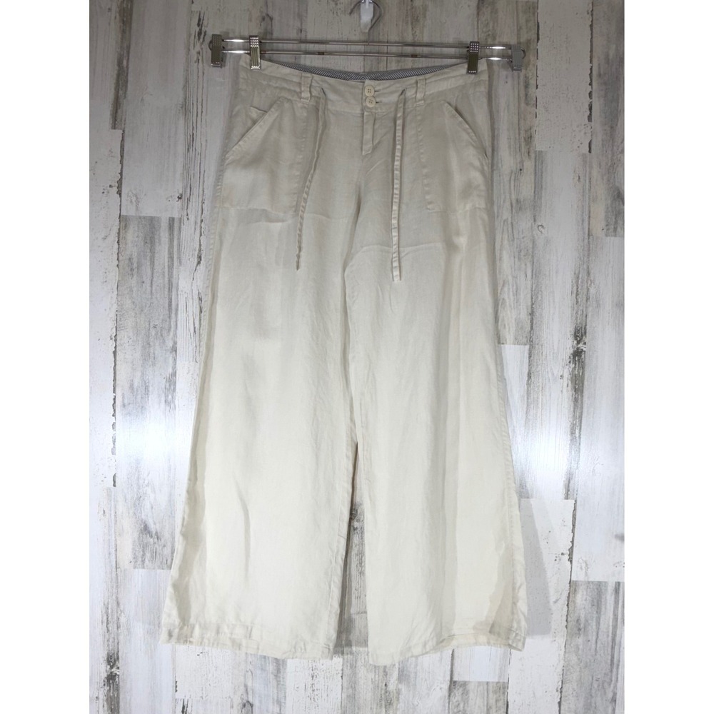 Love Tree Wide Leg‎ Linen Pants Large Beige Beach Coastal Drawstring Relaxed